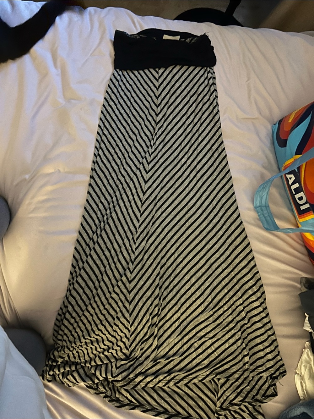 New York & Company Black and Gray Striped Maxi Skirt